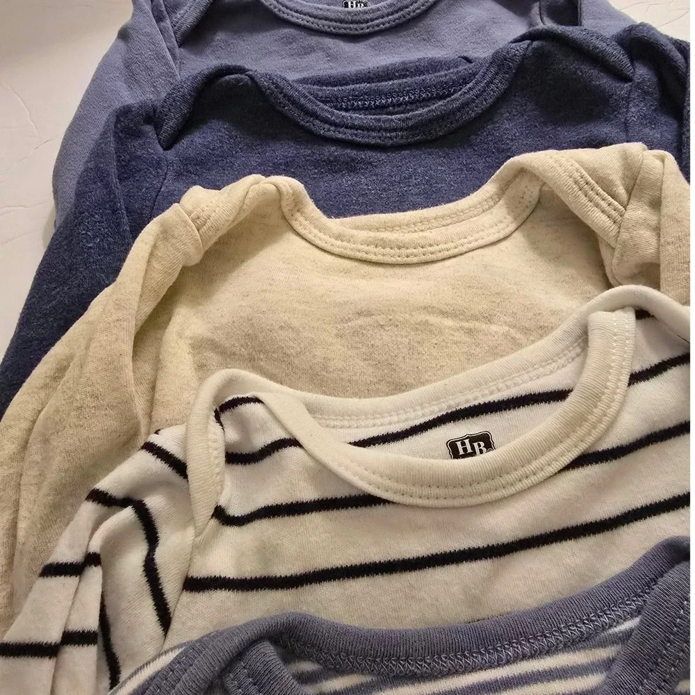 HB Baby Boys Long Sleeve Bodysuits 6 Pack Blue Navy Stripe Cream Set 6-9 Month